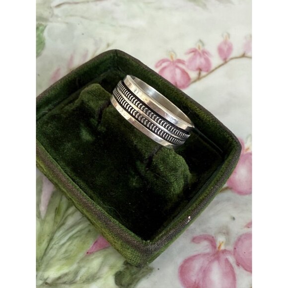 Vintage 90's Mexico 925 Silver Mens Spinner Ring 12 grams Sz 13 3/4 - Picture 8 of 10